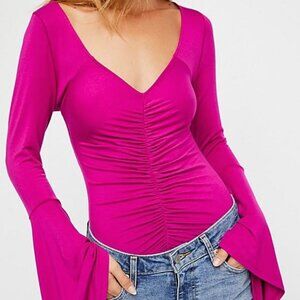 Free People We The Free Pink What A Babe Bell Sleeve Ruched Top